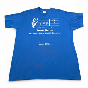 Vintage Special Olympics Shirt Adult LARGE Blue Indiana USA Stedman Sports 80s